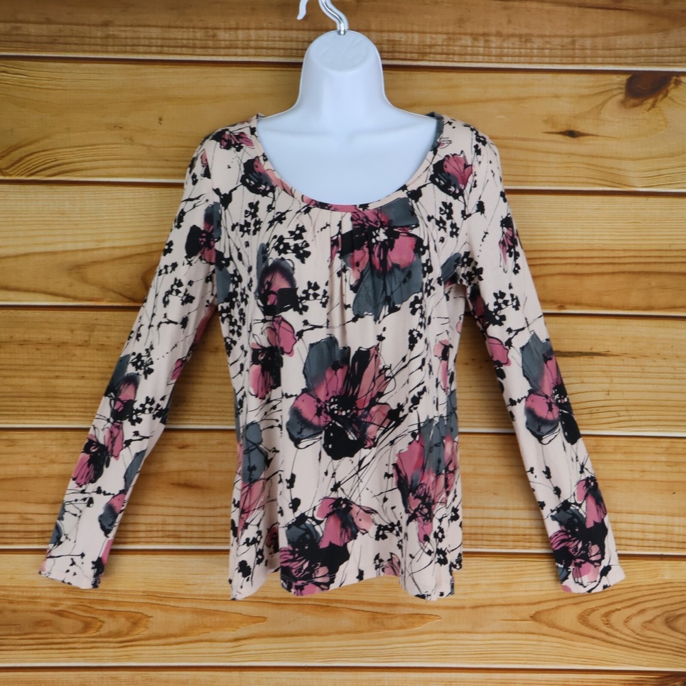 Apt. 9 Long Sleeve Blouse Shirt Womens Sz M Multicolor Floral Cotton Blend Soft